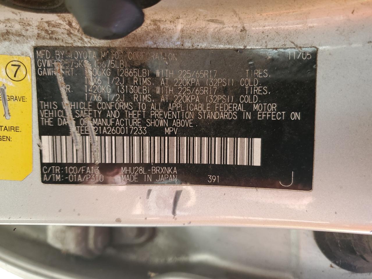 2006 Toyota Highlander Hybrid VIN: JTEEW21A260017233 Lot: 81773475