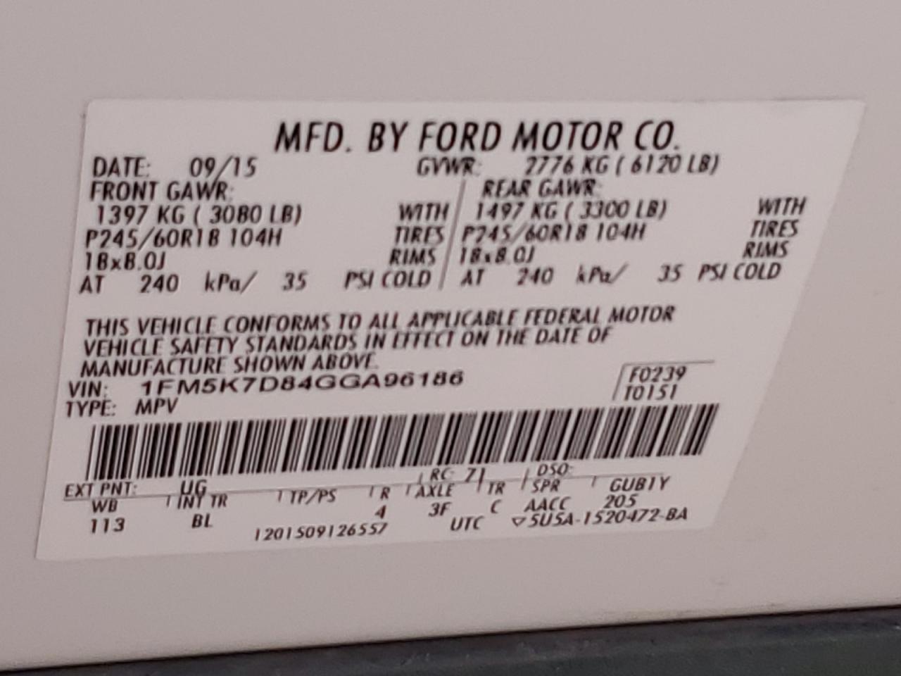 2016 Ford Explorer Xlt VIN: 1FM5K7D84GGA96186 Lot: 71540815