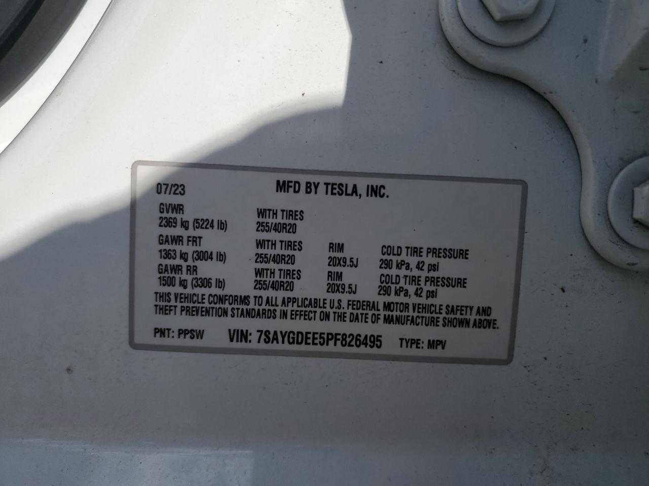 2023 Tesla Model Y VIN: 7SAYGDEE5PF826495 Lot: 71681245