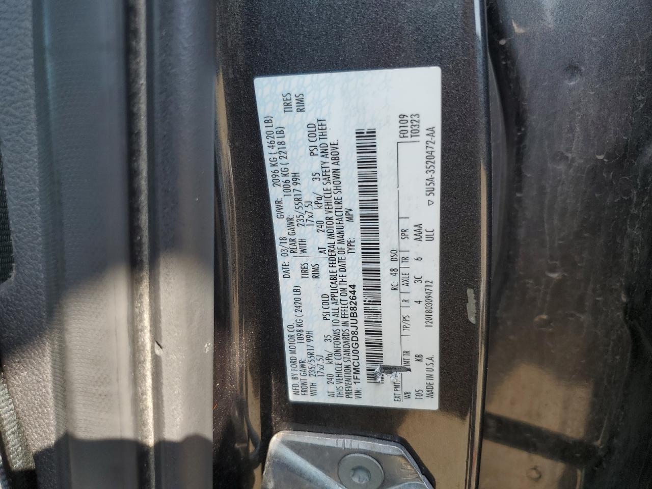 2018 Ford Escape Se VIN: 1FMCU0GD8JUB82644 Lot: 80903145