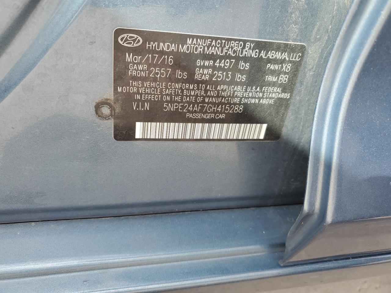 2016 Hyundai Sonata Se VIN: 5NPE24AF7GH415288 Lot: 84639545