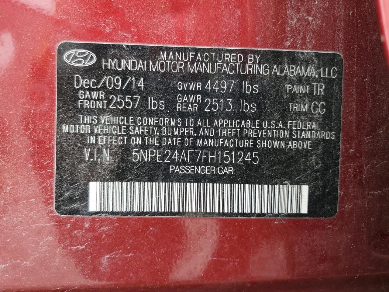 2015 Hyundai Sonata Se VIN: 5NPE24AF7FH151245 Lot: 82036035