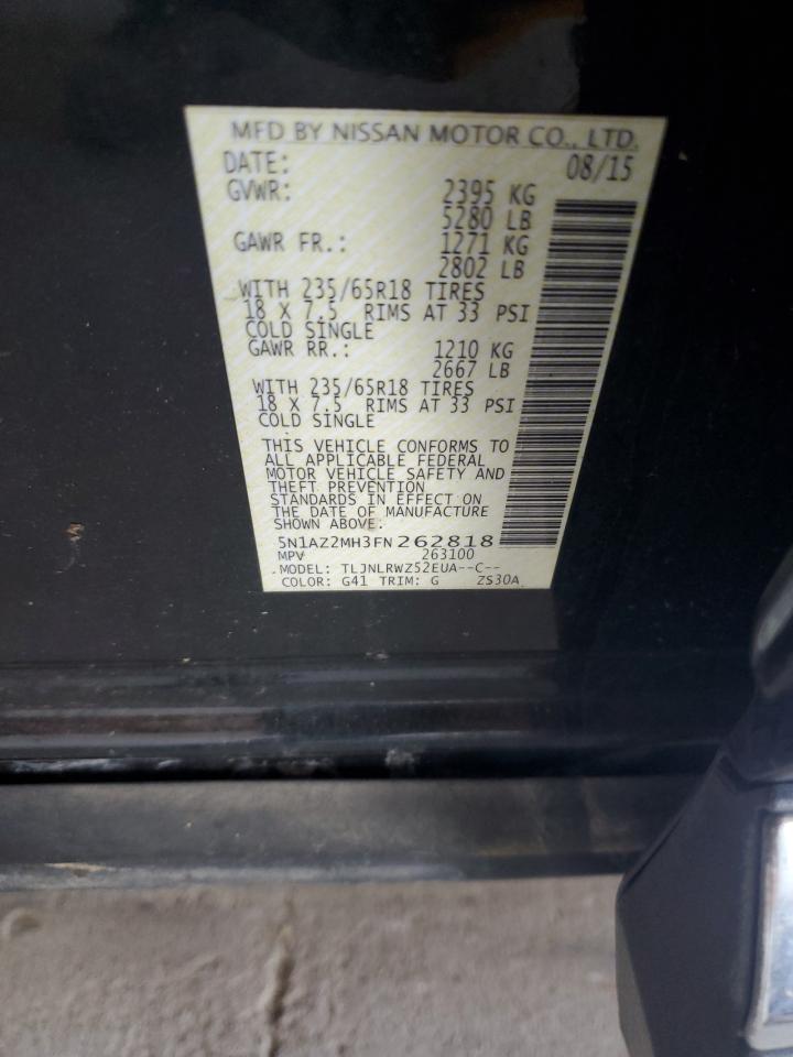 2015 Nissan Murano S VIN: 5N1AZ2MH3FN262818 Lot: 71436565