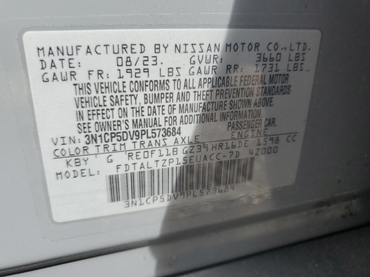 2023 Nissan Kicks Sr VIN: 3N1CP5DV9PL573684 Lot: 84433125