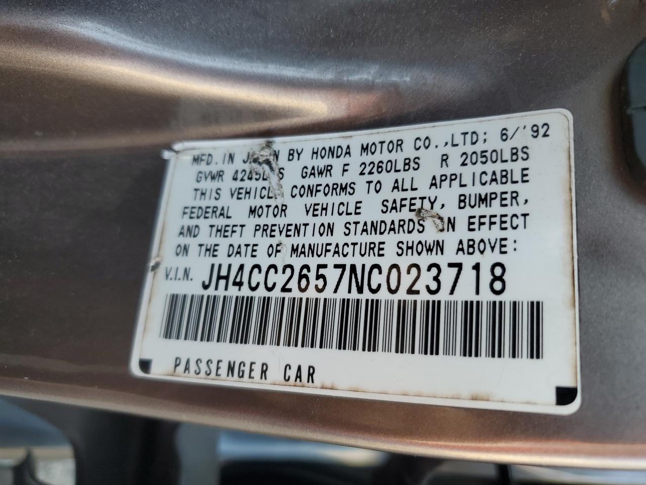 1992 Acura Vigor Gs VIN: JH4CC2657NC023718 Lot: 80887925