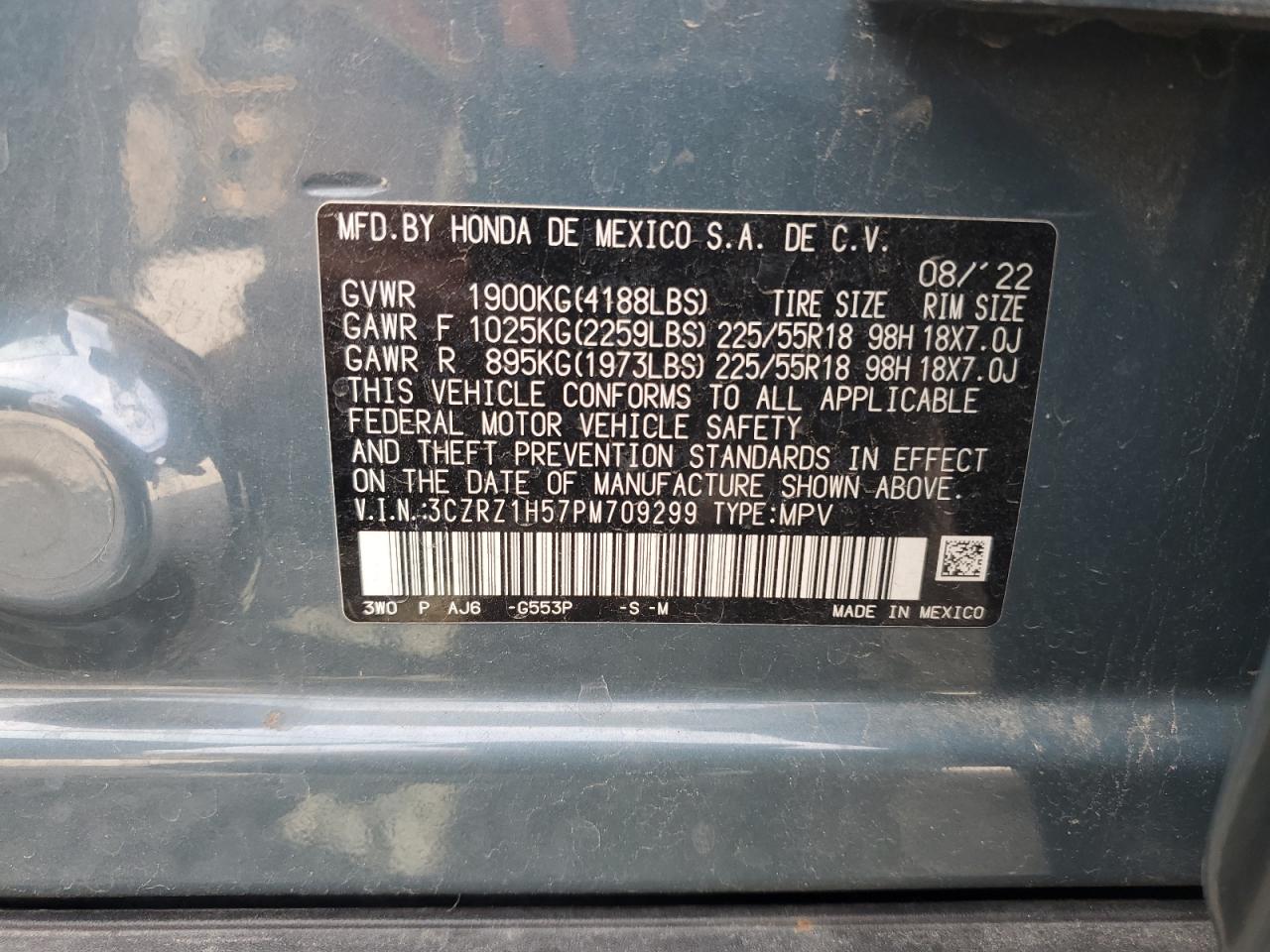 2023 Honda Hr-V Sport VIN: 3CZRZ1H57PM709299 Lot: 71310105