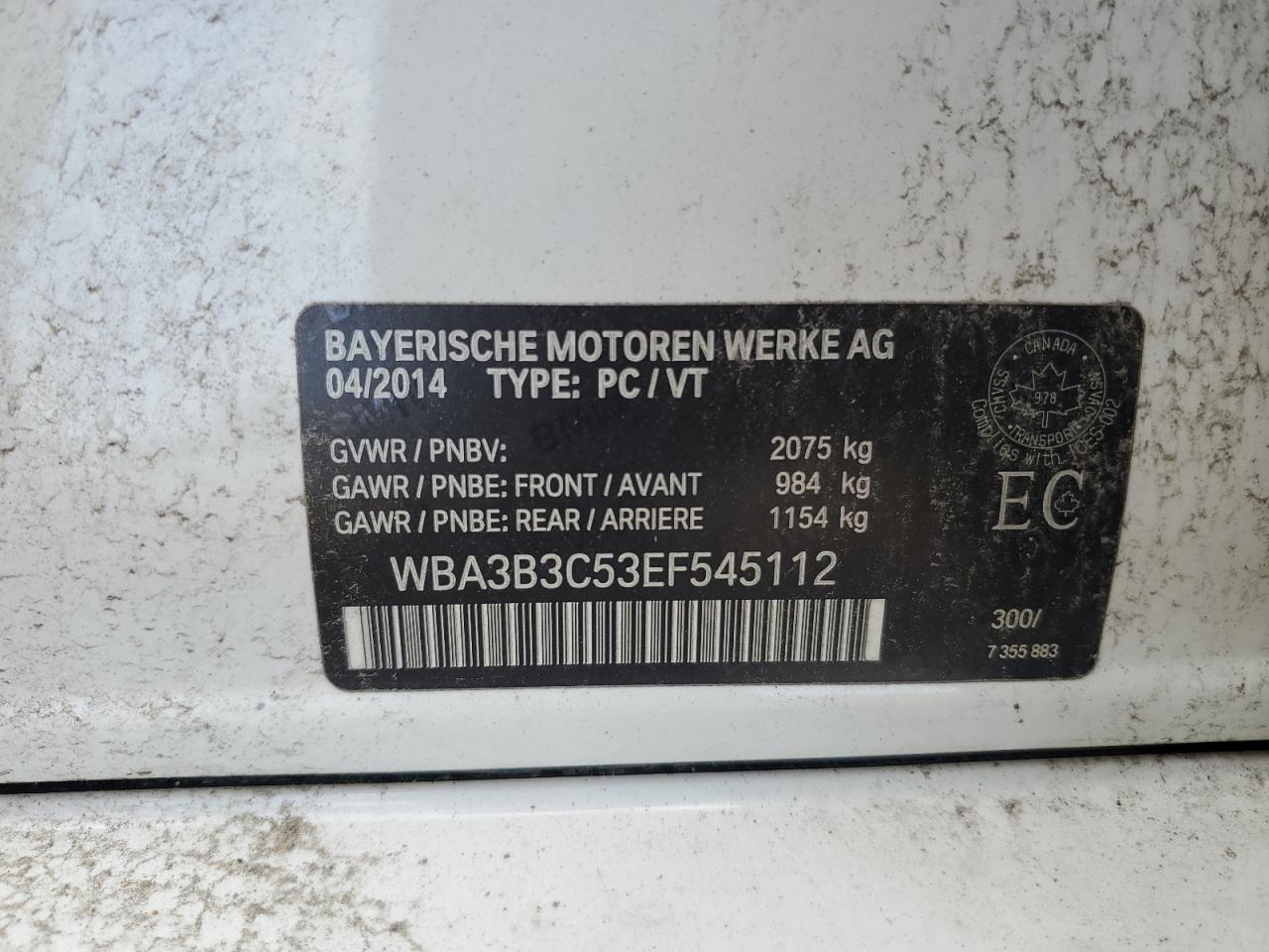 2014 BMW 328 Xi VIN: WBA3B3C53EF545112 Lot: 71831375