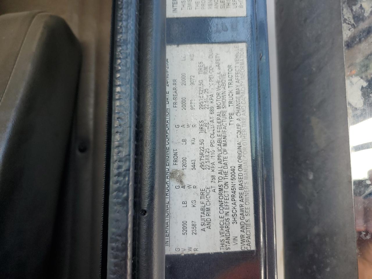 2005 International 9900Ix Dump Truck VIN: 3HSCKAPR45N150040 Lot: 81235455