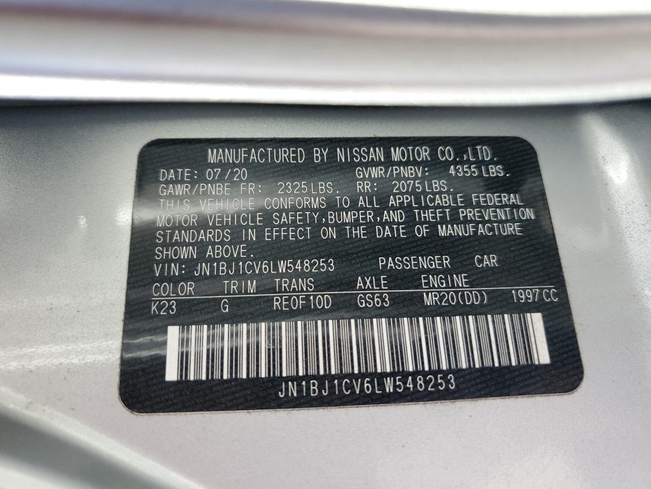 2020 Nissan Rogue Sport S VIN: JN1BJ1CV6LW548253 Lot: 81441445