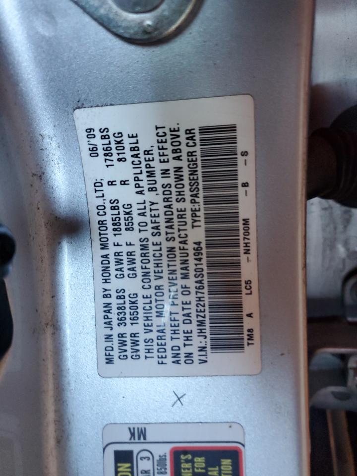 2010 Honda Insight Ex VIN: JHMZE2H76AS014964 Lot: 81820605