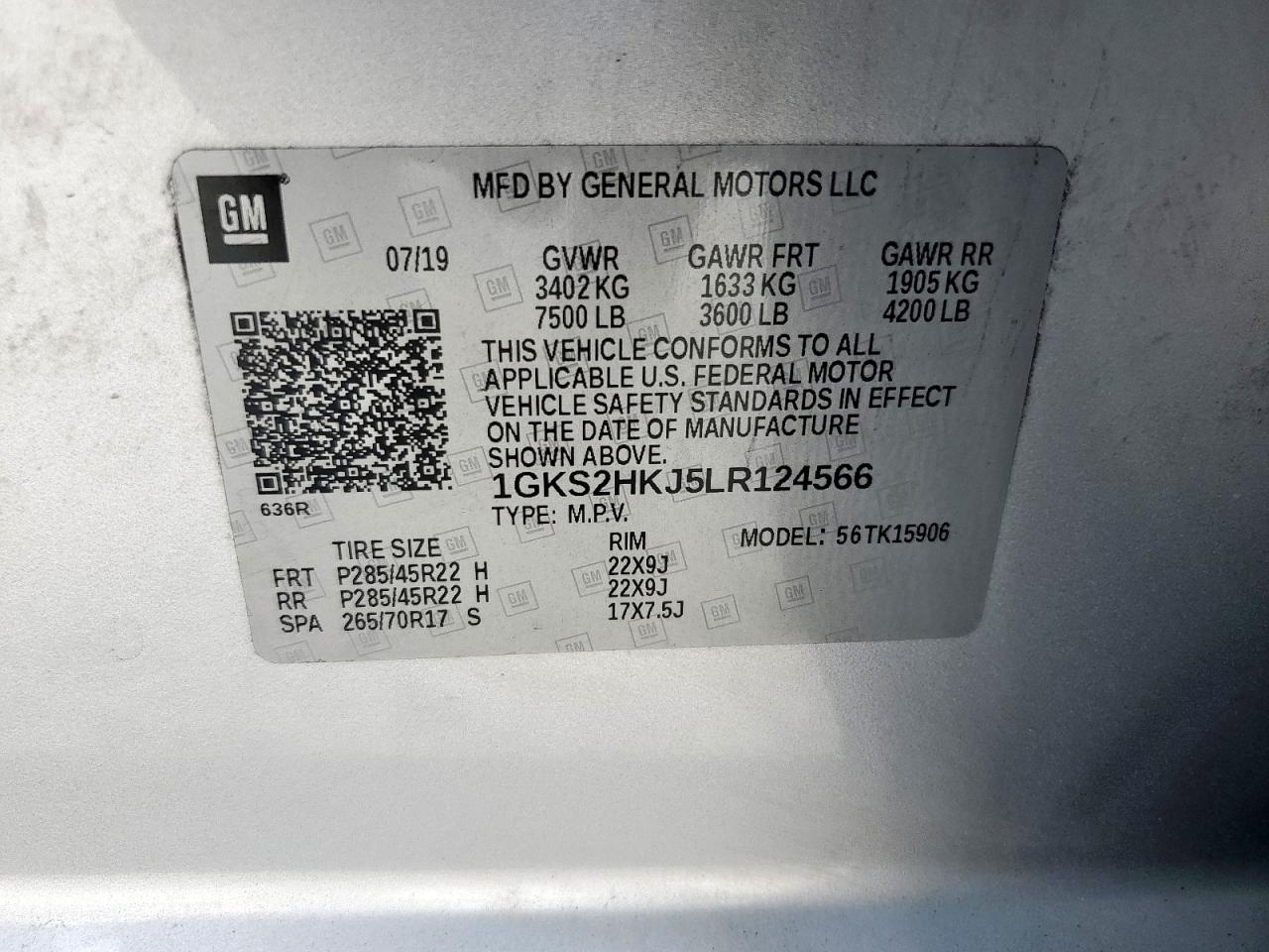 2020 GMC Yukon Xl Denali VIN: 1GKS2HKJ5LR124566 Lot: 69305255