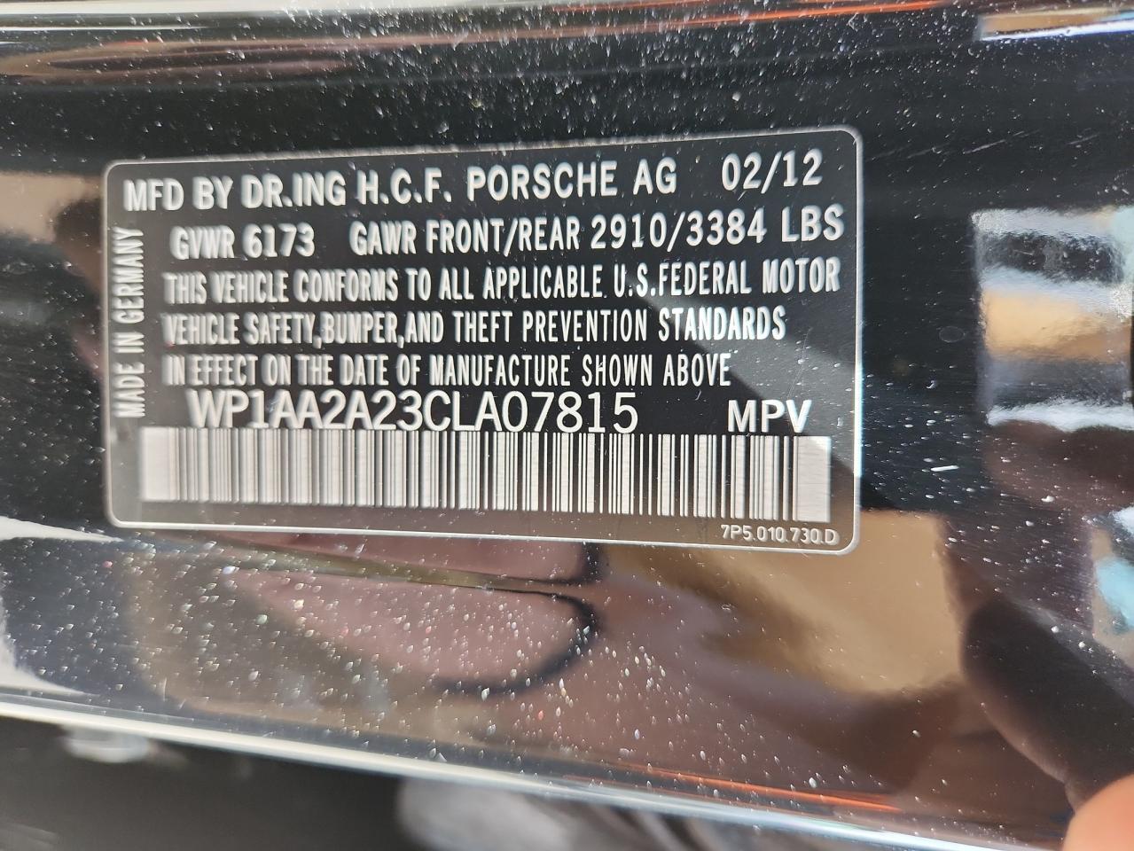 2012 Porsche Cayenne VIN: WP1AA2A23CLA07815 Lot: 70868775