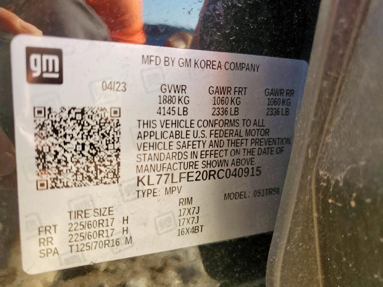 2024 Chevrolet Trax Ls VIN: KL77LFE20RC040915 Lot: 71829065