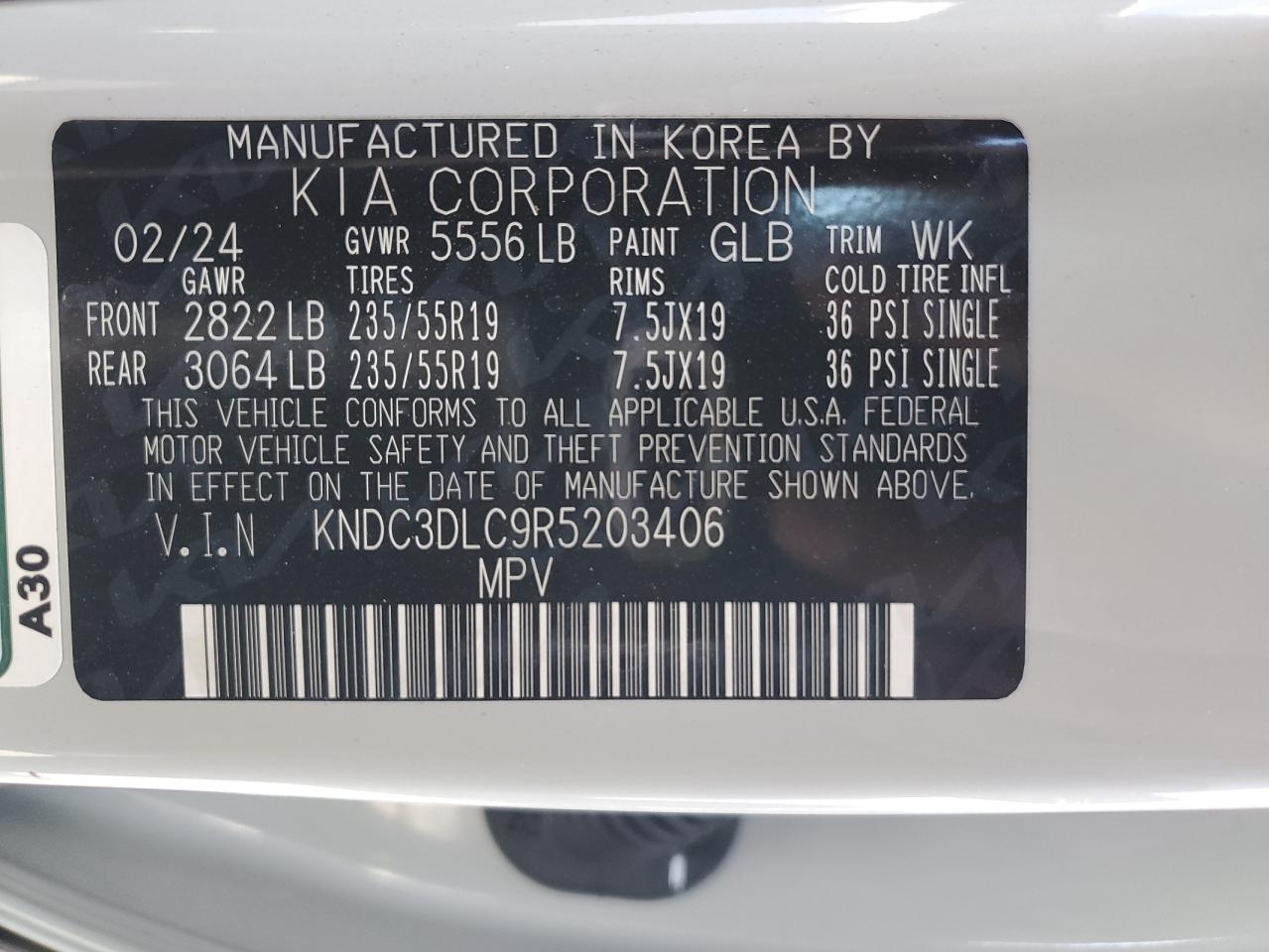 2024 Kia Ev6 Light VIN: KNDC3DLC9R5203406 Lot: 81343485