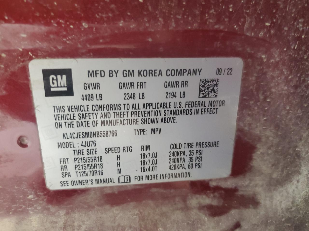 2022 Buick Encore Preferred VIN: KL4CJESM0NB558766 Lot: 80103365