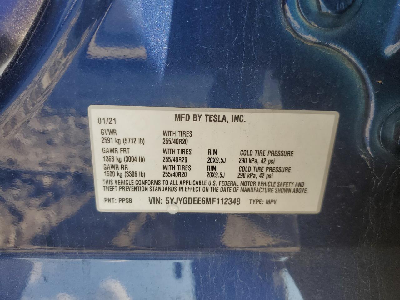 2021 Tesla Model Y VIN: 5YJYGDEE6MF112349 Lot: 81449125