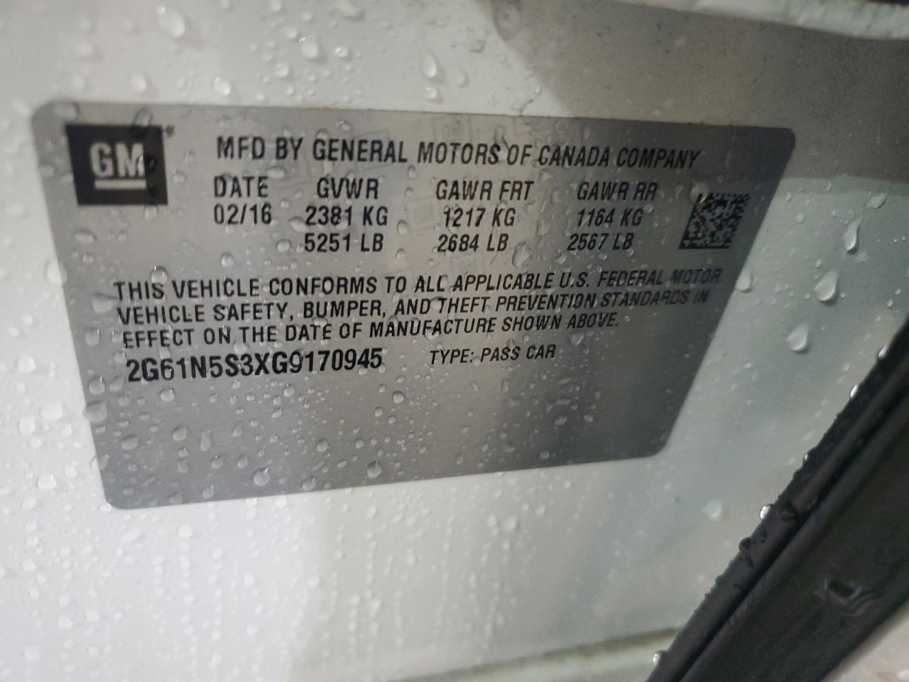 2016 Cadillac Xts Luxury Collection VIN: 2G61N5S3XG9170945 Lot: 81761325