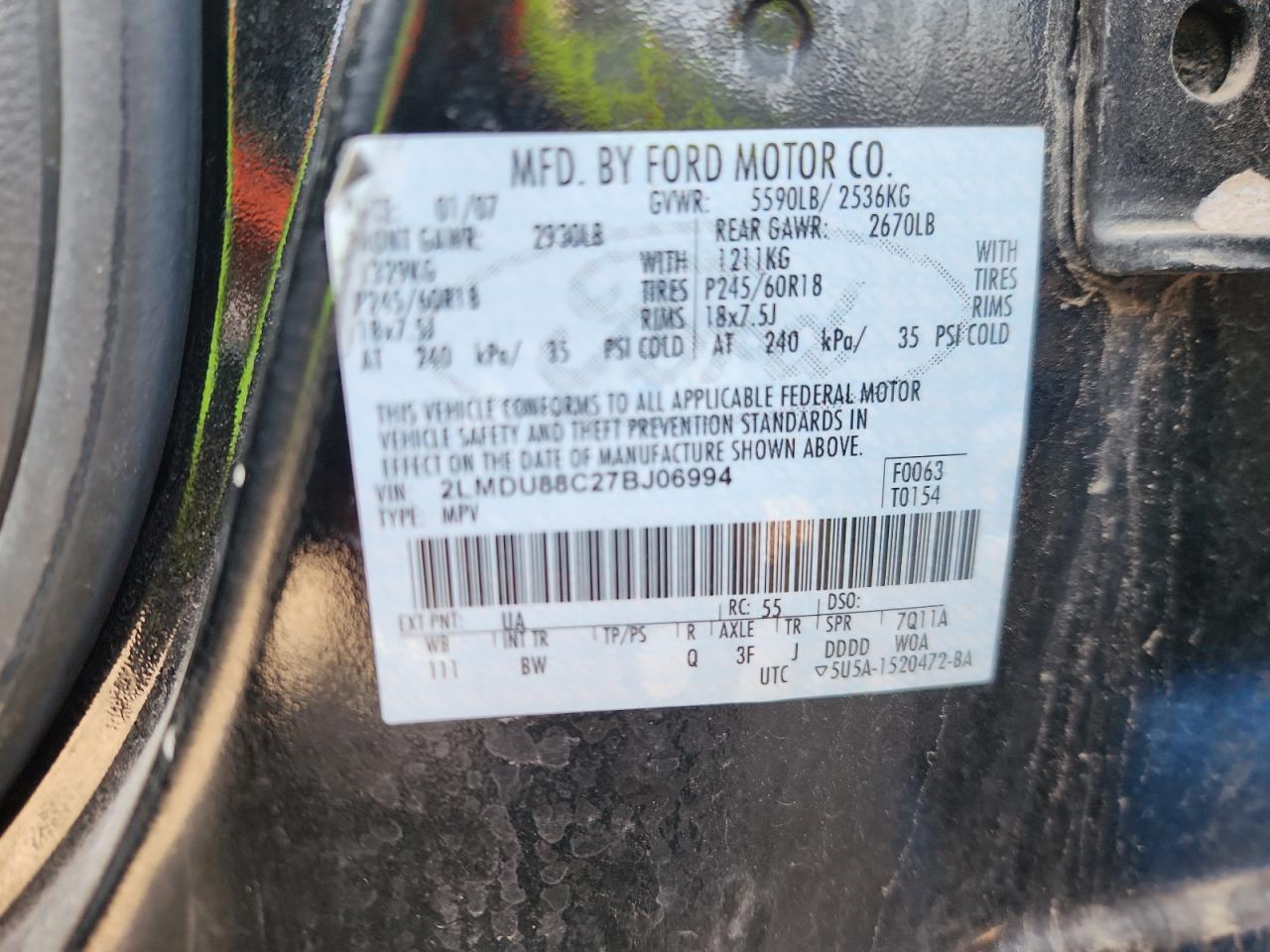 2007 Lincoln Mkx VIN: 2LMDU88C27BJ06994 Lot: 81050405