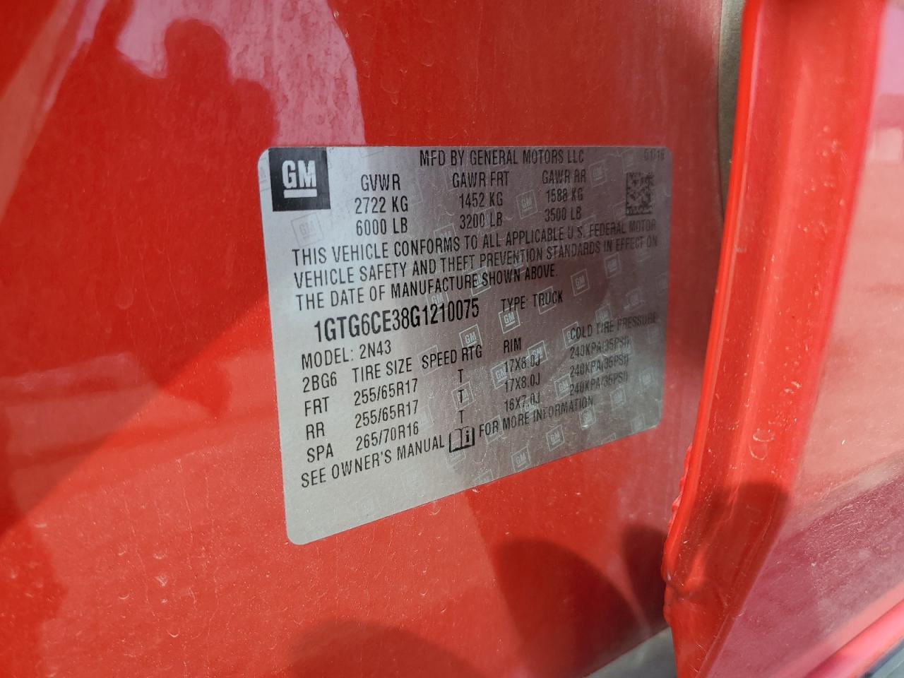 2016 GMC Canyon Sle VIN: 1GTG6CE38G1210075 Lot: 81469605