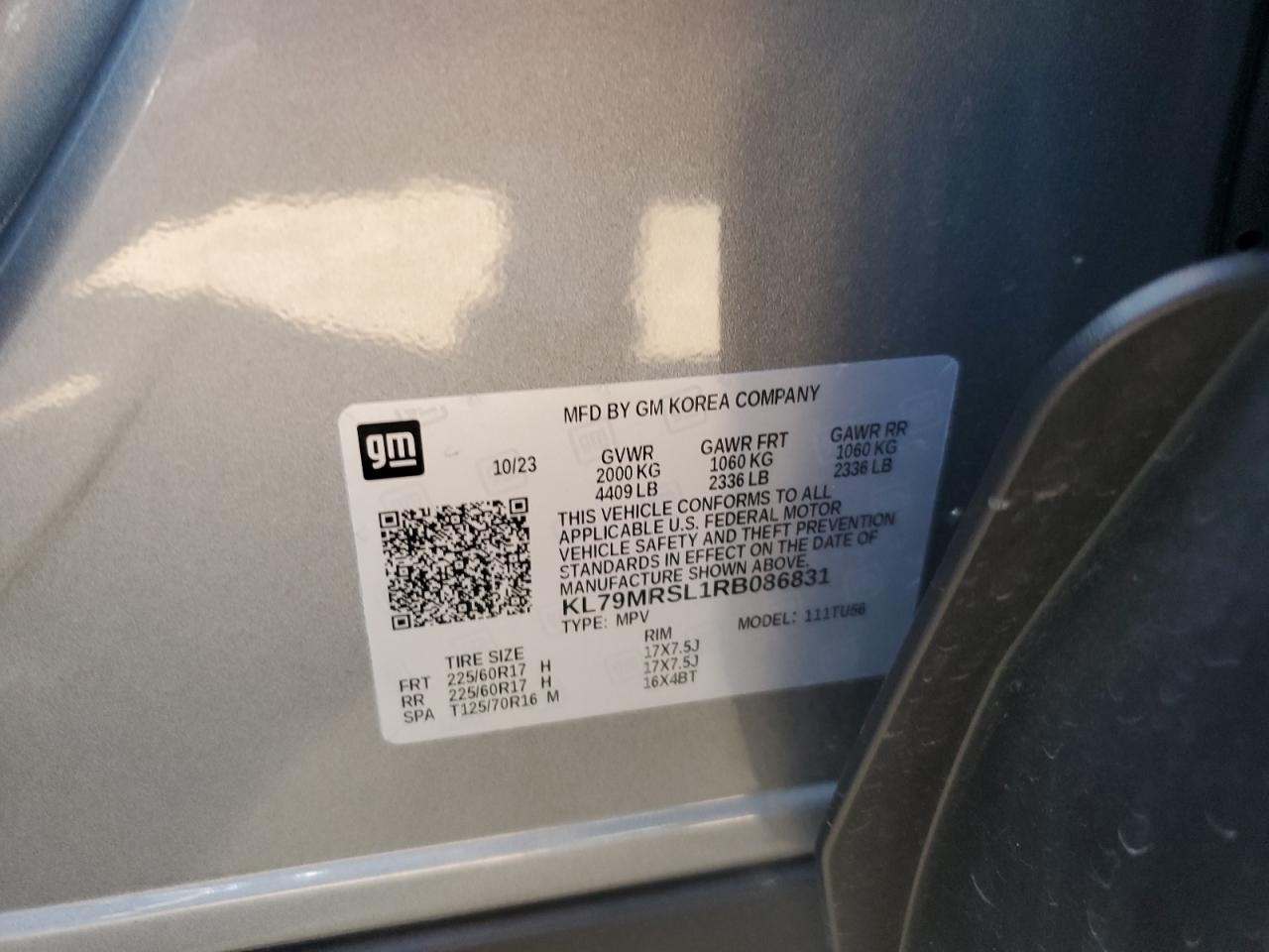 2024 Chevrolet Trailblazer Lt VIN: KL79MRSL1RB086831 Lot: 70848135