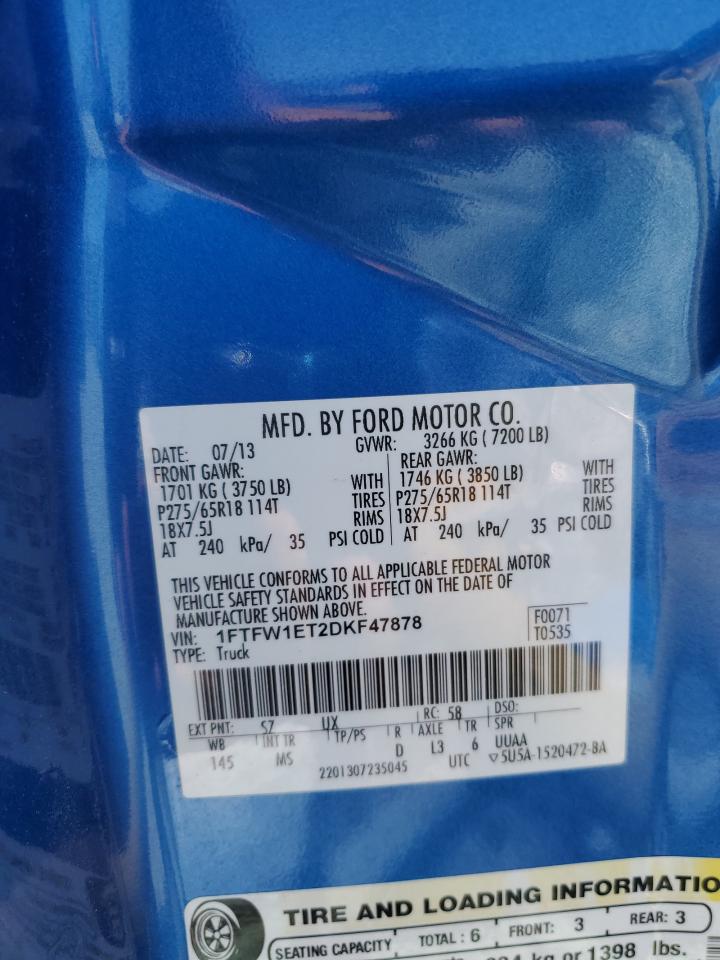 2013 Ford F150 Supercrew VIN: 1FTFW1ET2DKF47878 Lot: 80106765