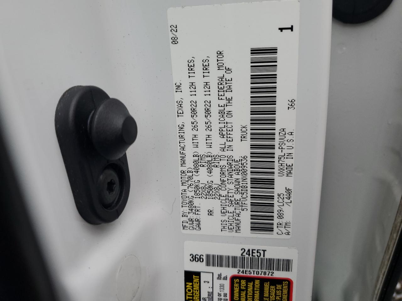 2022 Toyota Tundra Crewmax Capstone VIN: 5TFVC5DB1NX009536 Lot: 84261815