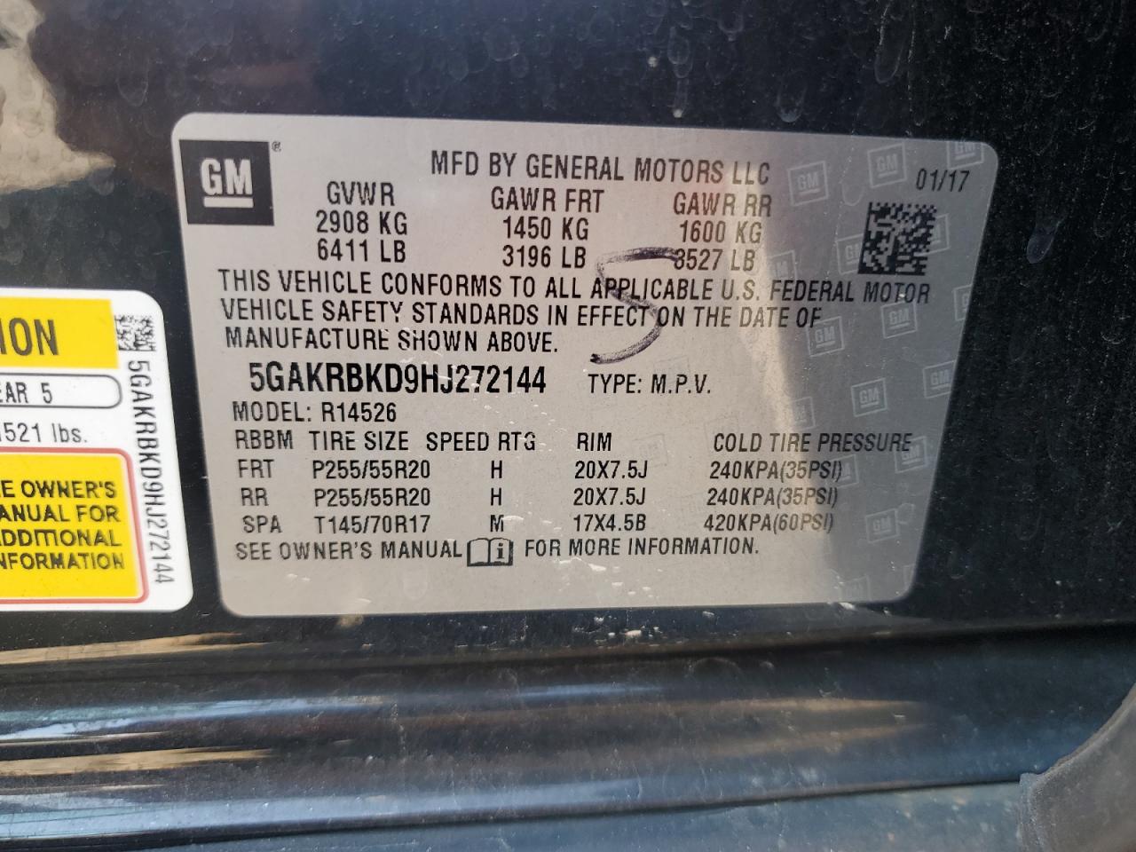 2017 Buick Enclave VIN: 5GAKRBKD9HJ272144 Lot: 81075445