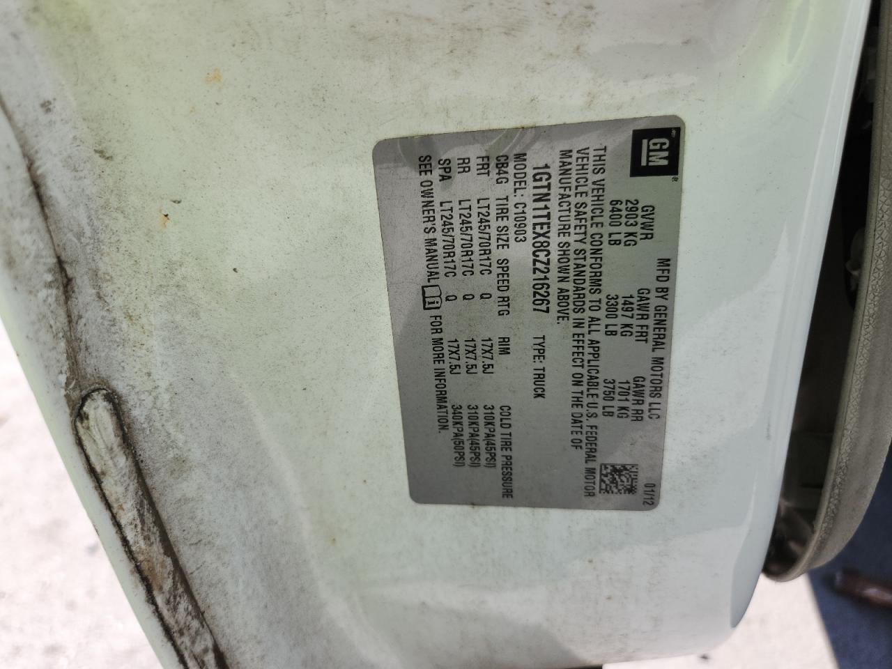 2012 GMC Sierra C1500 VIN: 1GTN1TEX8CZ216267 Lot: 81366955