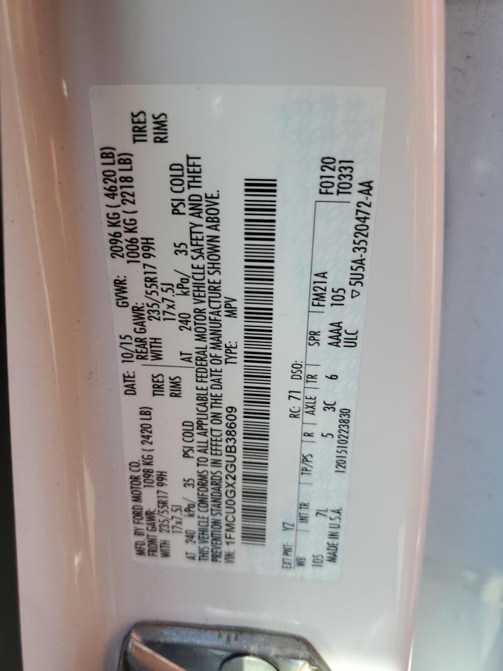 2016 Ford Escape Se VIN: 1FMCU0GX2GUB38609 Lot: 81908435