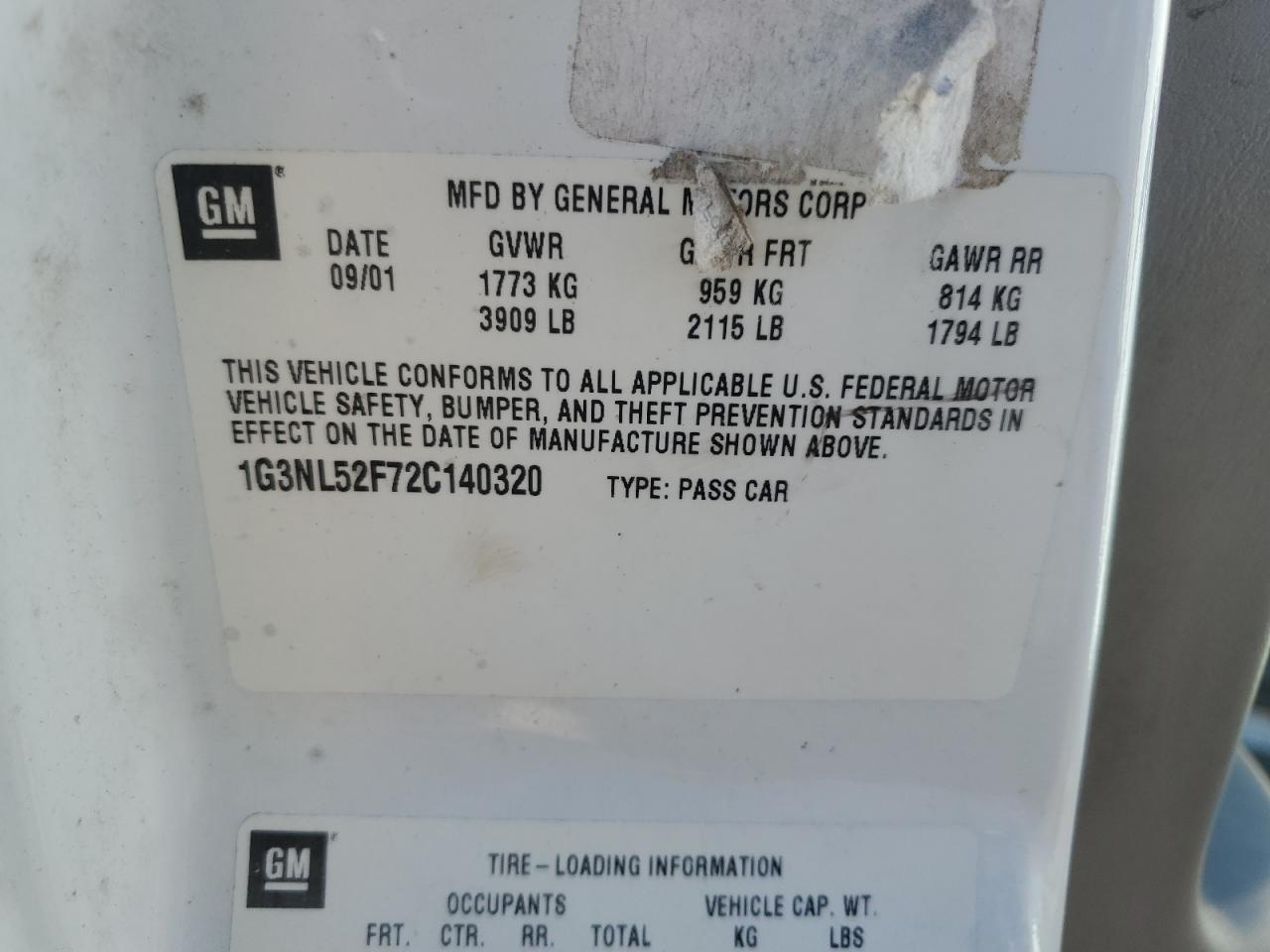 2002 Oldsmobile Alero Gl VIN: 1G3NL52F72C140320 Lot: 84285835