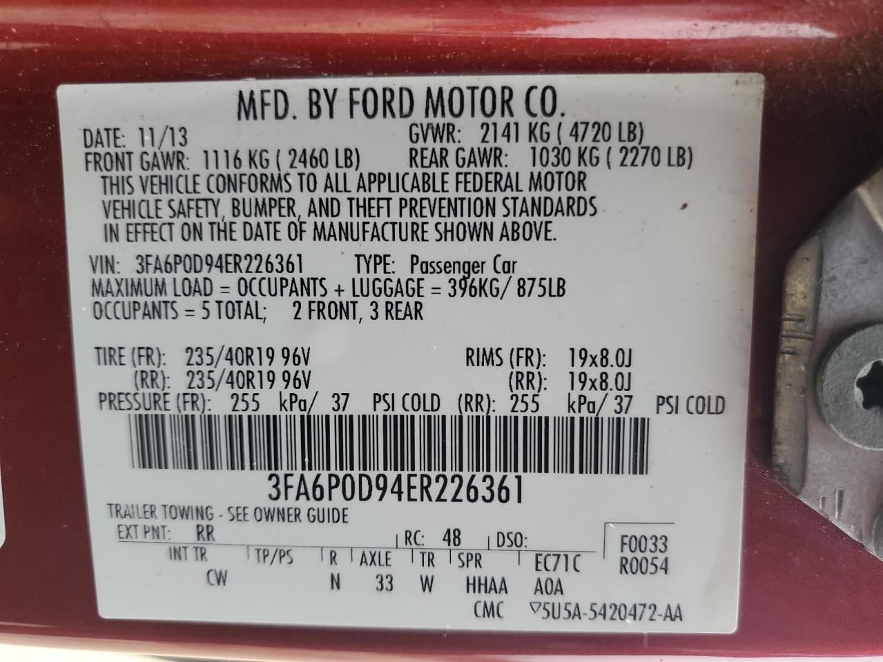 2014 Ford Fusion Titanium VIN: 3FA6P0D94ER226361 Lot: 84455475