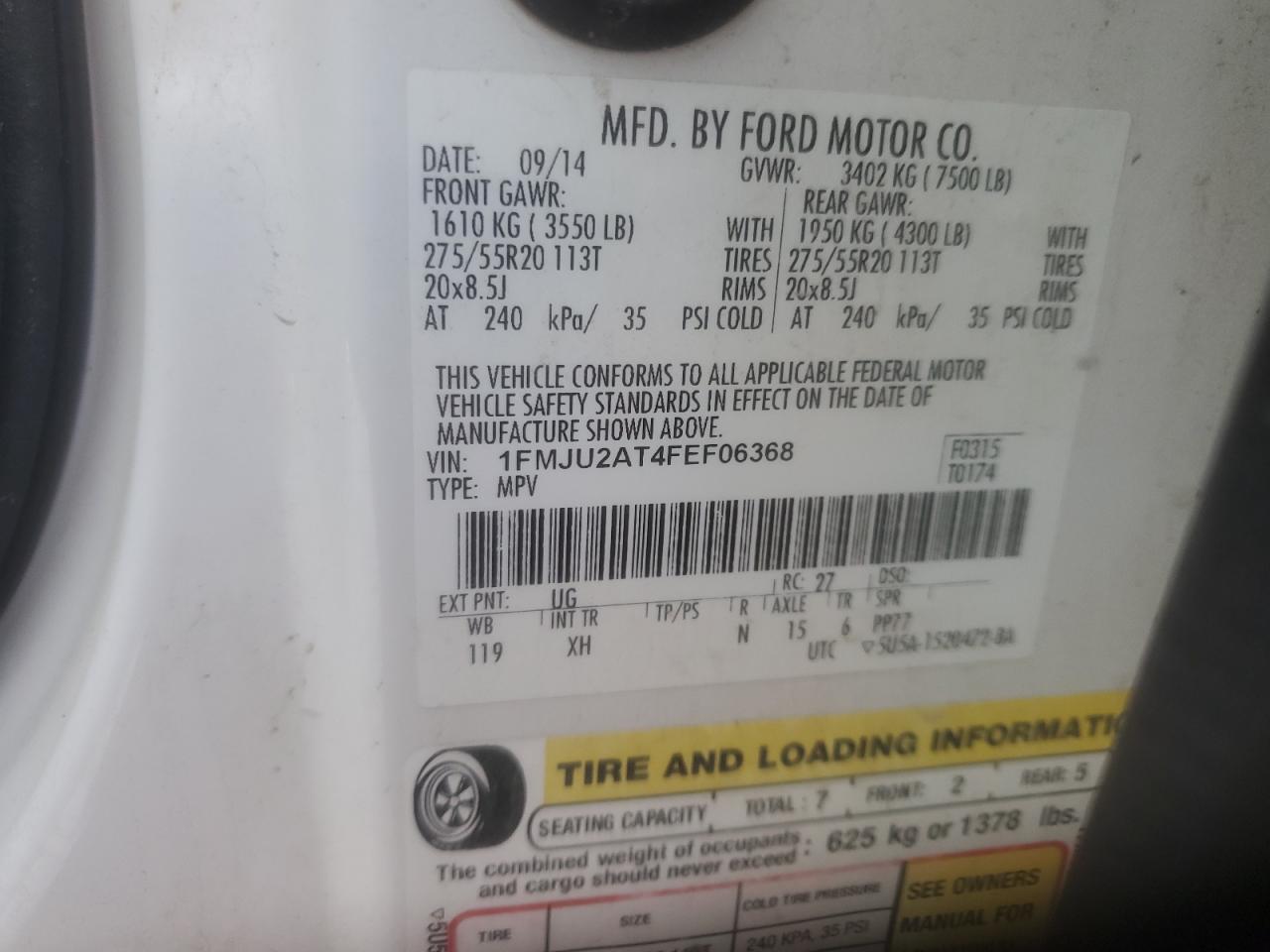 2015 Ford Expedition Limited VIN: 1FMJU2AT4FEF06368 Lot: 71806965