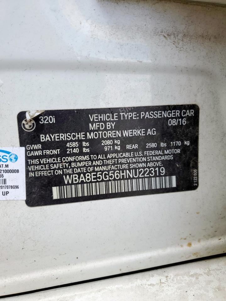 2017 BMW 320 Xi VIN: WBA8E5G56HNU22319 Lot: 82106725