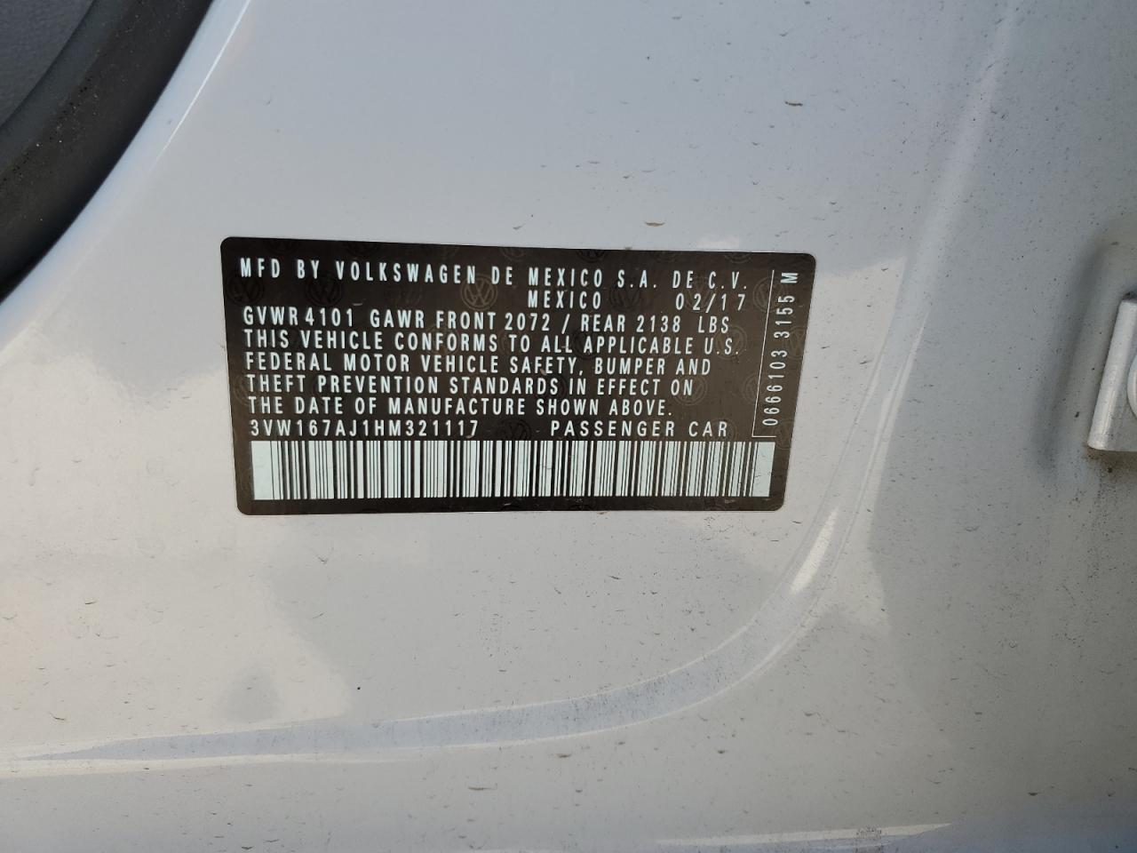 2017 Volkswagen Jetta S VIN: 3VW167AJ1HM321117 Lot: 81093405