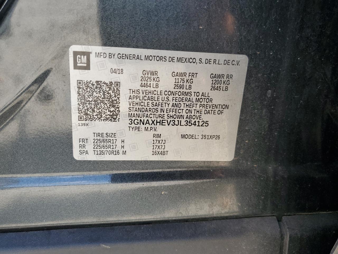 2018 Chevrolet Equinox Ls VIN: 3GNAXHEV3JL354125 Lot: 80488165