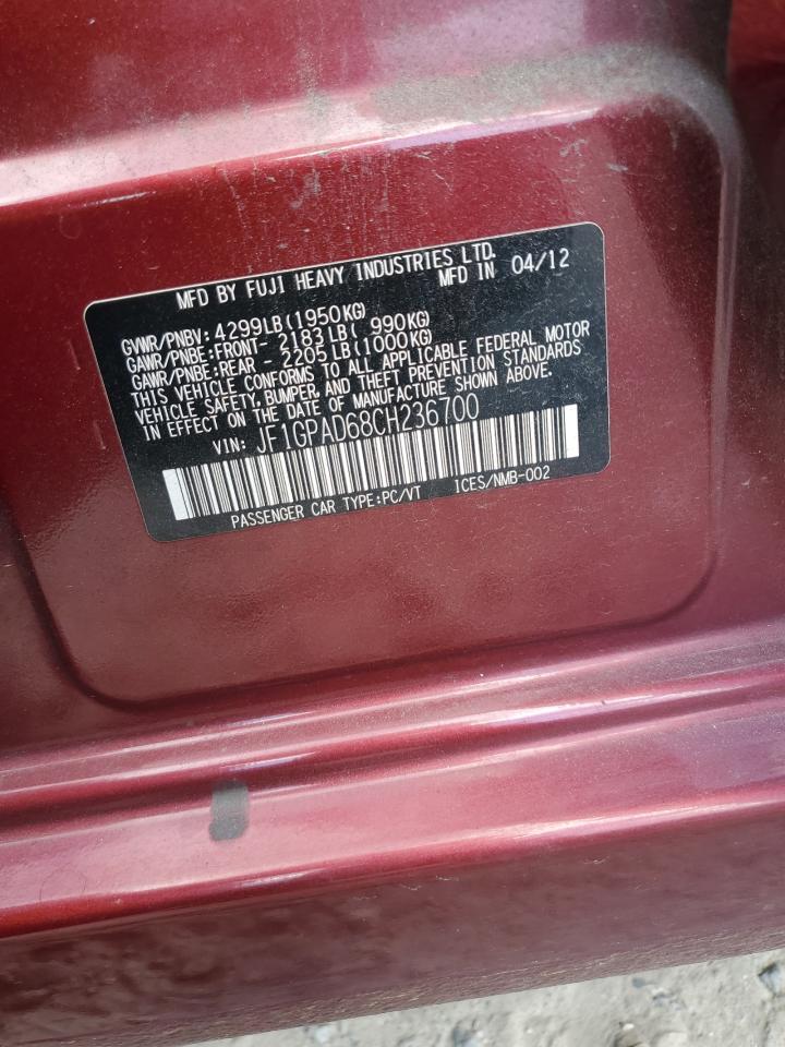2012 Subaru Impreza Premium VIN: JF1GPAD68CH236700 Lot: 83847395