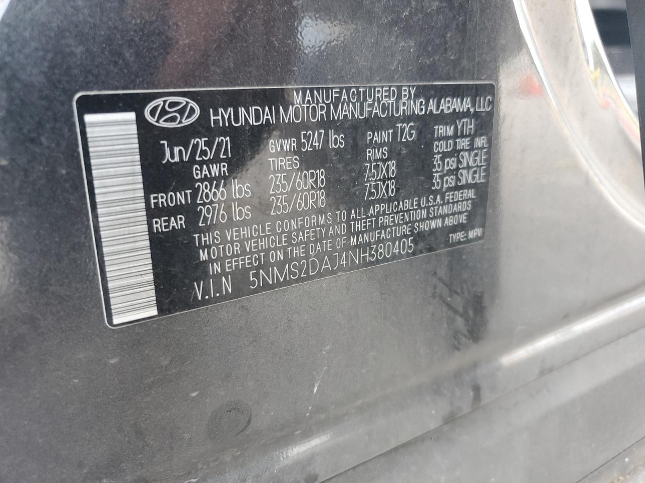 2022 Hyundai Santa Fe Sel VIN: 5NMS2DAJ4NH380405 Lot: 72061945