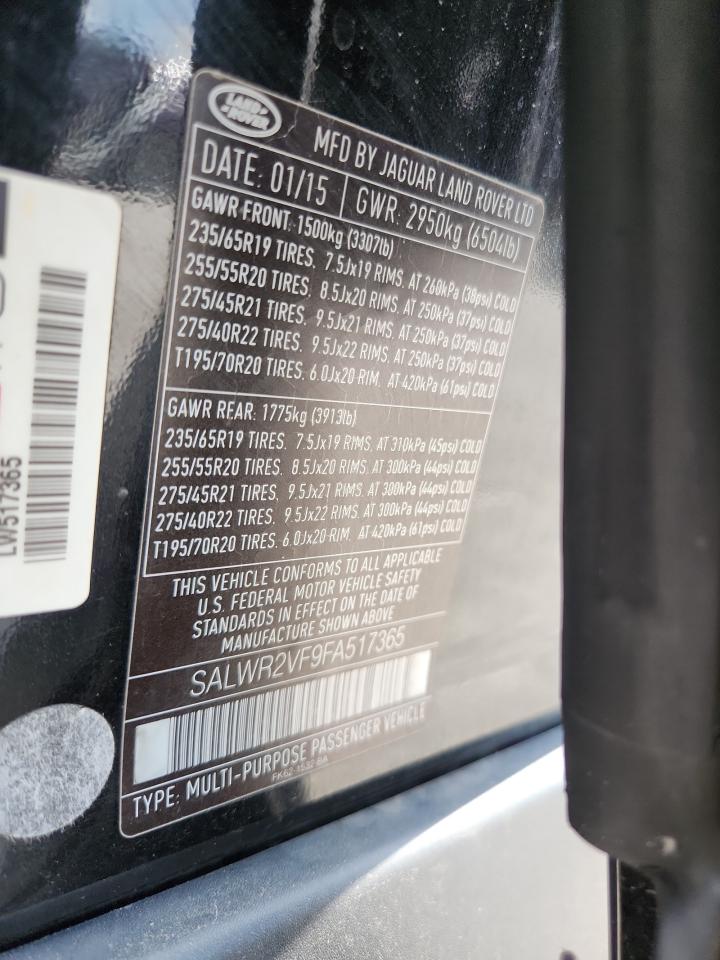 2015 Land Rover Range Rover Sport Hse VIN: SALWR2VF9FA517365 Lot: 71095215