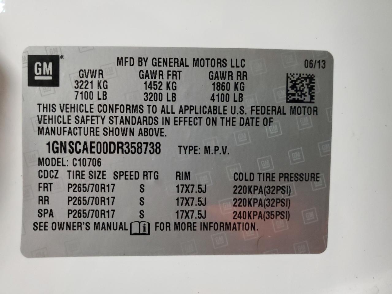 2013 Chevrolet Tahoe C1500 Ls VIN: 1GNSCAE00DR358738 Lot: 84289885