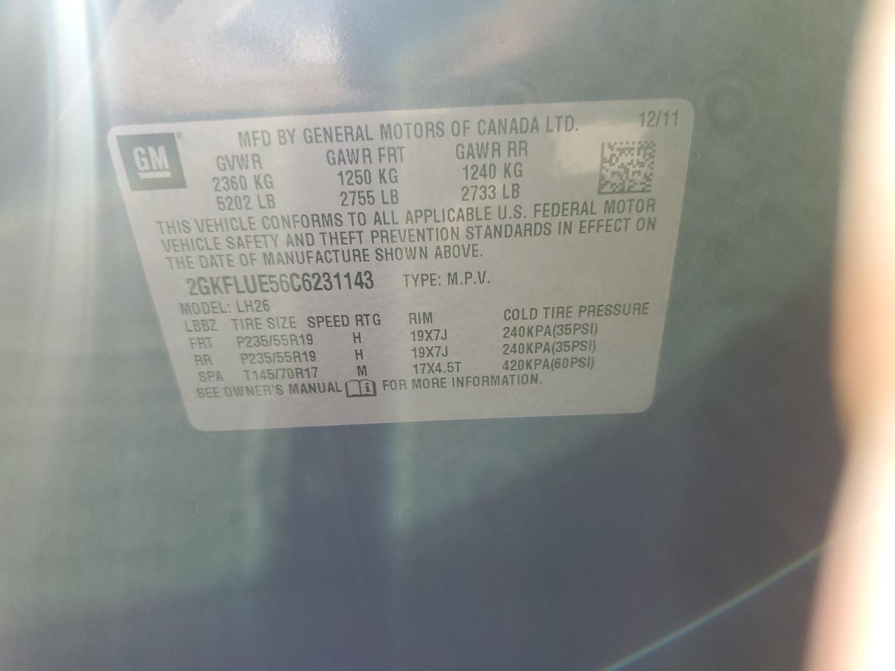 2012 GMC Terrain Slt VIN: 2GKFLUE56C6231143 Lot: 81672775
