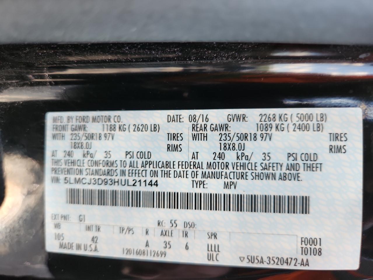 2017 Lincoln Mkc Reserve VIN: 5LMCJ3D93HUL21144 Lot: 81430375