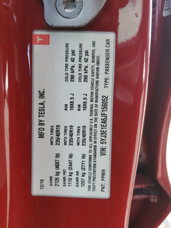 2018 Tesla Model 3 VIN: 5YJ3E1EA6JF156052 Lot: 80675225