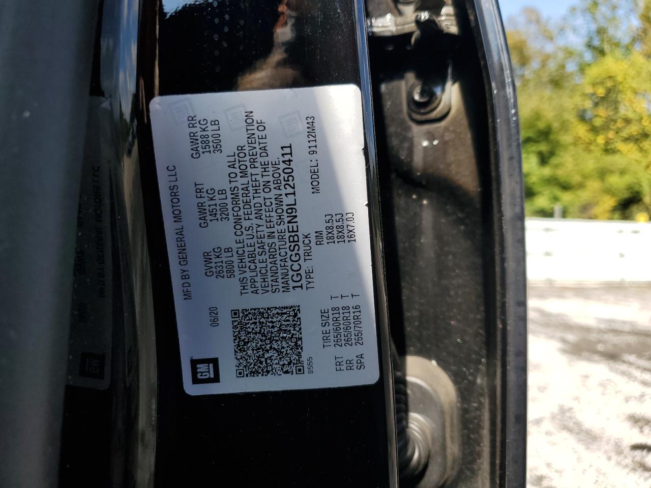 2020 Chevrolet Colorado VIN: 1GCGSBEN9L1250411 Lot: 83841335