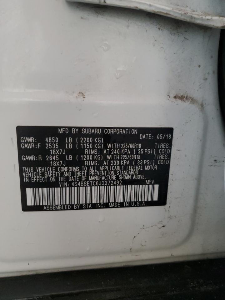 2018 Subaru Outback Touring VIN: 4S4BSETC6J3372492 Lot: 81553685
