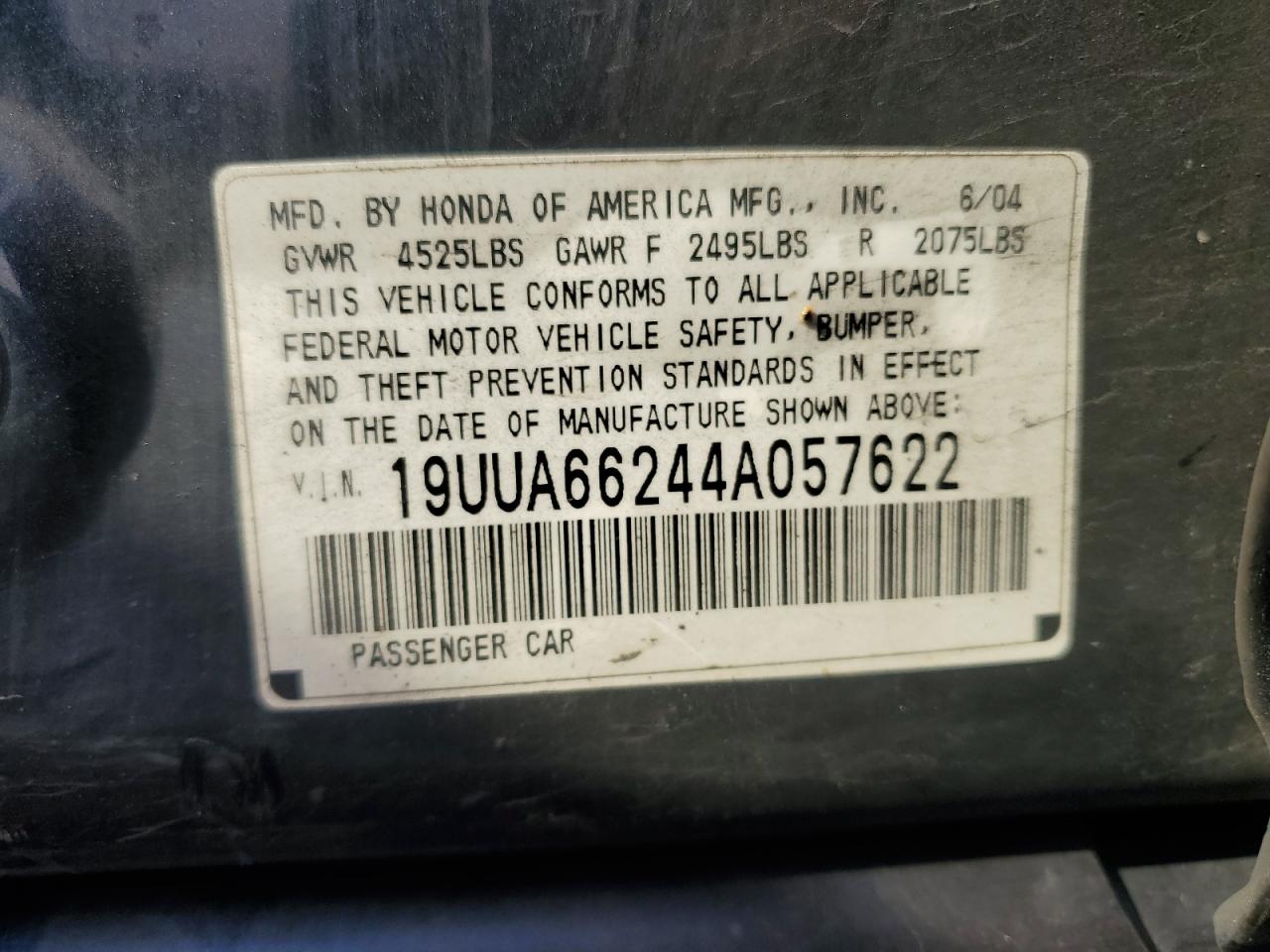 2004 Acura Tl VIN: 19UUA66244A057622 Lot: 80691465