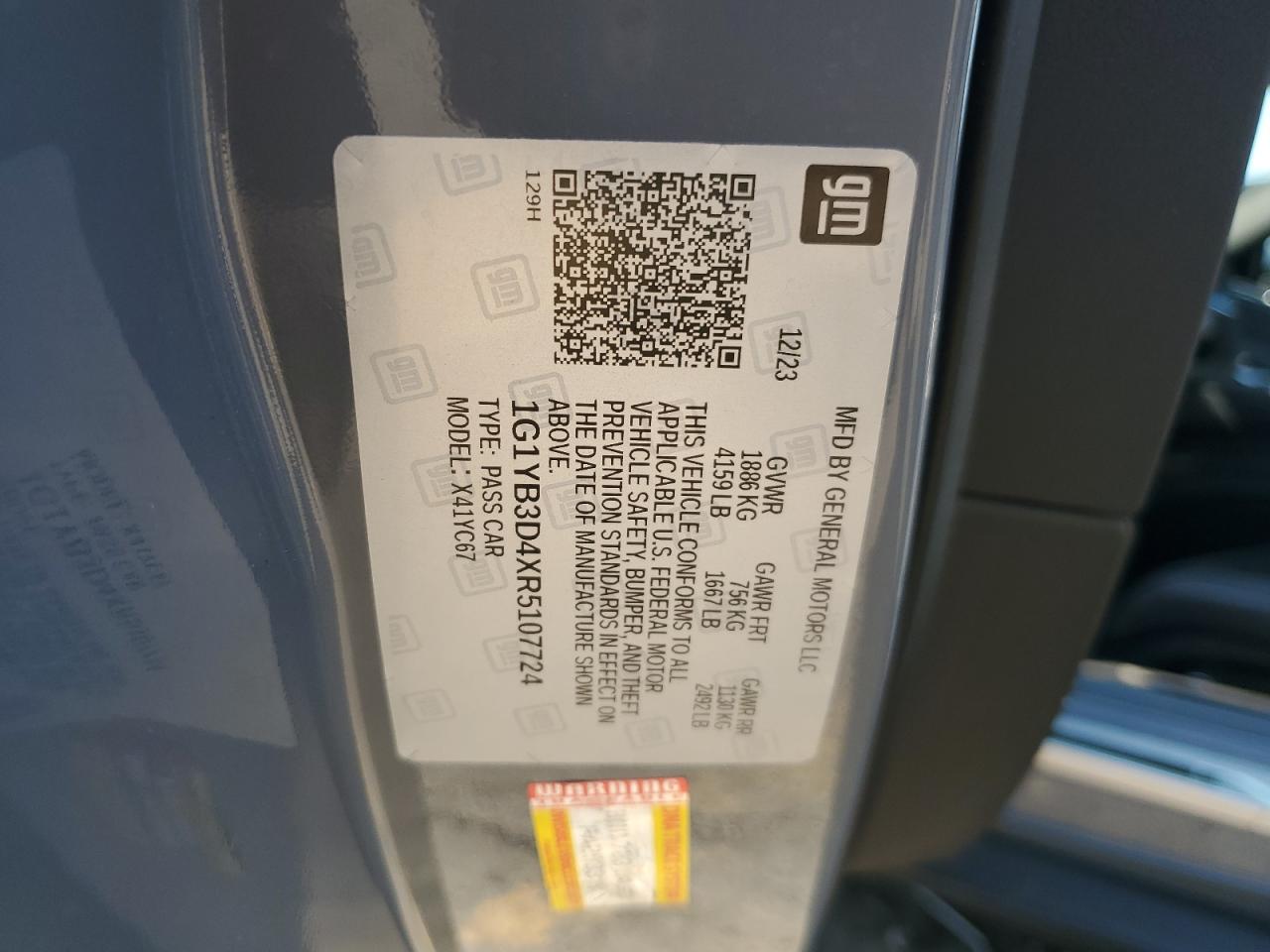 2024 Chevrolet Corvette Stingray 2Lt VIN: 1G1YB3D4XR5107724 Lot: 80686075