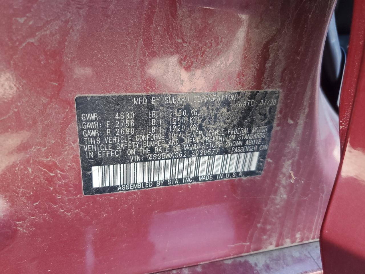 2020 Subaru Legacy Sport VIN: 4S3BWAG62L3030577 Lot: 80688995