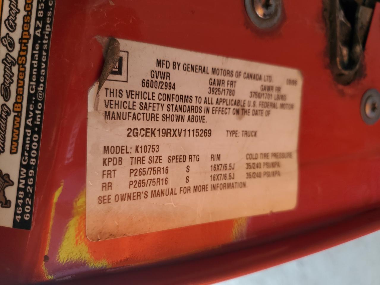 1997 Chevrolet Gmt-400 K1500 VIN: 2GCEK19RXV1115269 Lot: 70093525