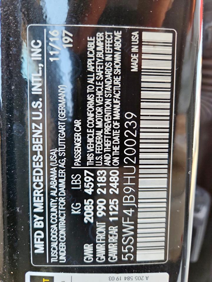 2017 Mercedes-Benz C 300 VIN: 55SWF4JB9HU200239 Lot: 80794695