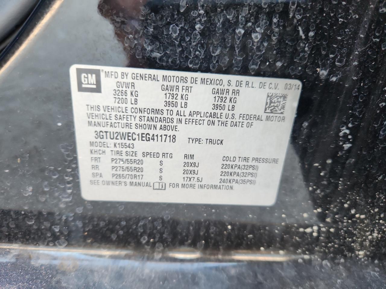 2014 GMC Sierra K1500 Denali VIN: 3GTU2WEC1EG411718 Lot: 82122135